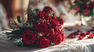 娇艳红玫瑰新娘手捧花