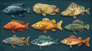 多彩鱼类插画集合