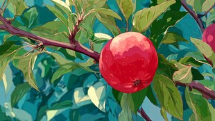 枝头红苹果 绿叶相伴