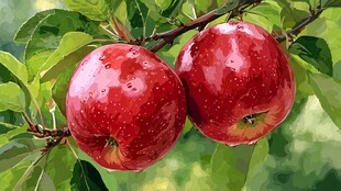 枝头红苹果 水珠添鲜意