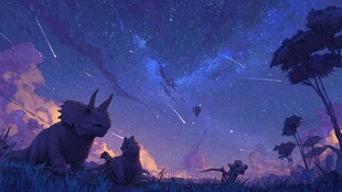 梦幻星空下的史前动物聚会