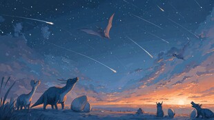 星空下的恐龙奇幻场景