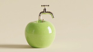 青苹果上的奇特水龙头