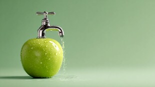 青苹果上的创意水龙头