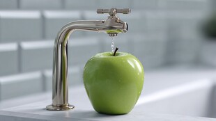 水龙头下的青苹果
