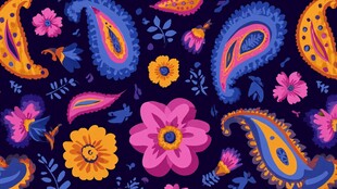 多彩佩斯利花卉图案背景