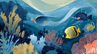 海底多彩鱼群与珊瑚景观