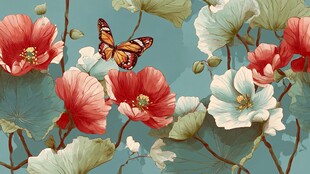 蝴蝶蹁跹于绚丽花卉间