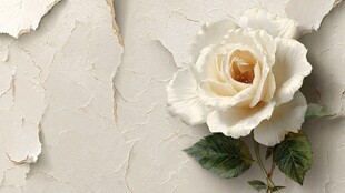 白玫瑰绽于斑驳墙面