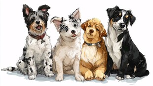 四只可爱汪星人排排坐