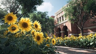 校园中绽放的灿烂向日葵