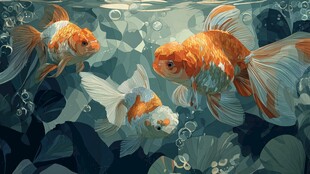 水中畅游的多彩金鱼