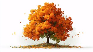 秋日孤树 绚烂秋叶飘零