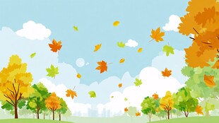 秋日树林落叶纷飞美景