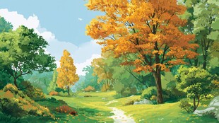 秋日林间小径的美丽风光