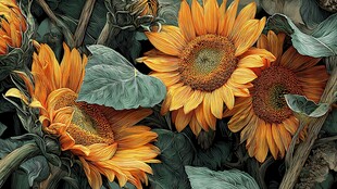 绽放的向日葵与绿叶