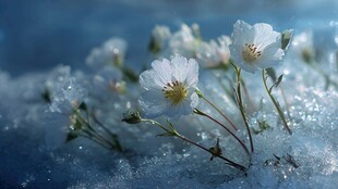 冰雪中绽放的洁白小花