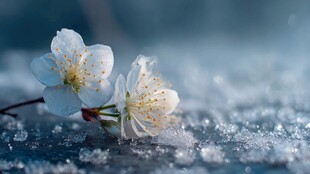 冰雪中的素雅白花