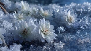 冰雪中的绽放花朵