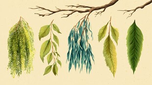 垂柳叶片插画展示