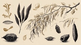 复古植物标本手绘插画图