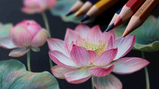 彩铅绘就娇艳荷花之美