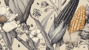 手绘玉米花卉植物插画