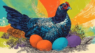 彩鸡护彩蛋的绚丽场景