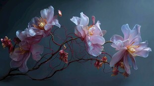 梦幻粉色花枝绽放瞬间