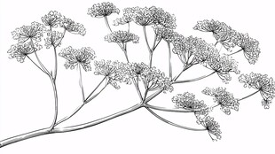 手绘伞形植物花卉线稿图