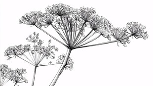 黑白线条绘伞形植物花卉