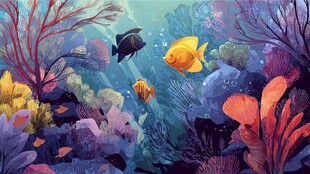 梦幻海底世界中的多彩鱼儿