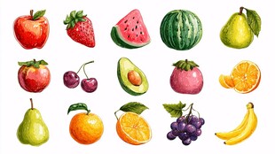 多彩手绘水果集合展示