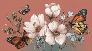 花卉与蝴蝶的梦幻组合