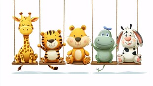 可爱动物坐秋千欢乐场景