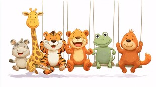 可爱动物坐秋千欢乐场景