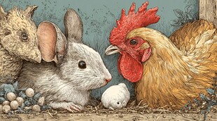 鸡兔鼠同框的温馨场景