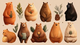 可爱萌趣的各式小熊插画