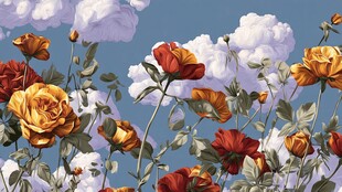 天空下的绚烂玫瑰花卉图