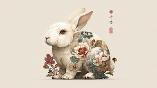 花饰白兔插画 独特又精美