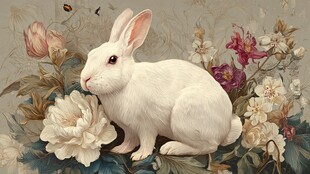 白兔栖于繁花间
