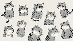 可爱猫咪多种姿态插画