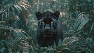 丛林中的黑豹凝视镜头