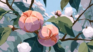 枝头绽放的粉色棉花