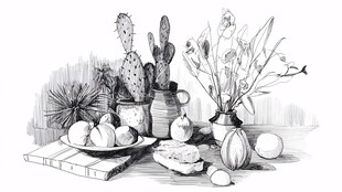 静物写生 多样植物与果实