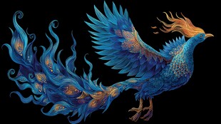 蓝色幻彩凤凰展翅飞舞