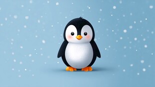 可爱小企鹅 雪花背景