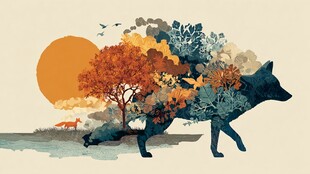 梦幻秋日狐影与自然融合