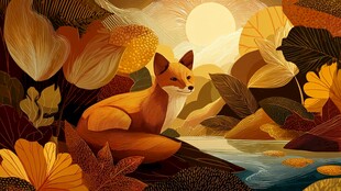 秋日孤狐栖于斑斓景致间