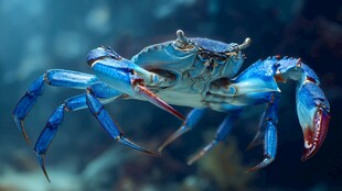 蓝色螃蟹水中特写